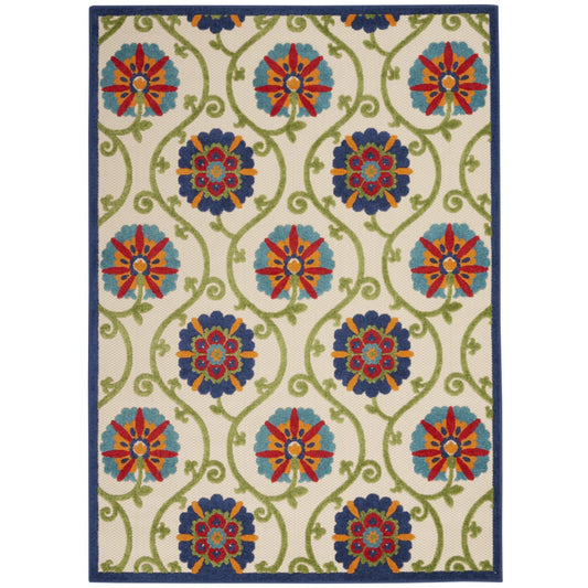 HomeRoots 8 x 11 (ft) Polypropylene Blue Multicolor Rectangular Indoor/Outdoor Floral Area rug
