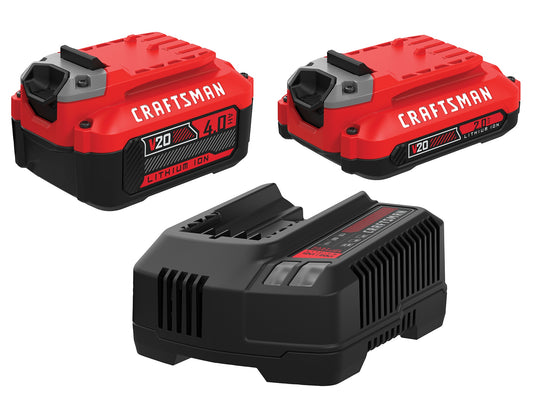 CRAFTSMAN V20 20-V 2-Pack Lithium-ion Battery and Charger (4 Ah and 2 Ah) CMCB204-CKVA