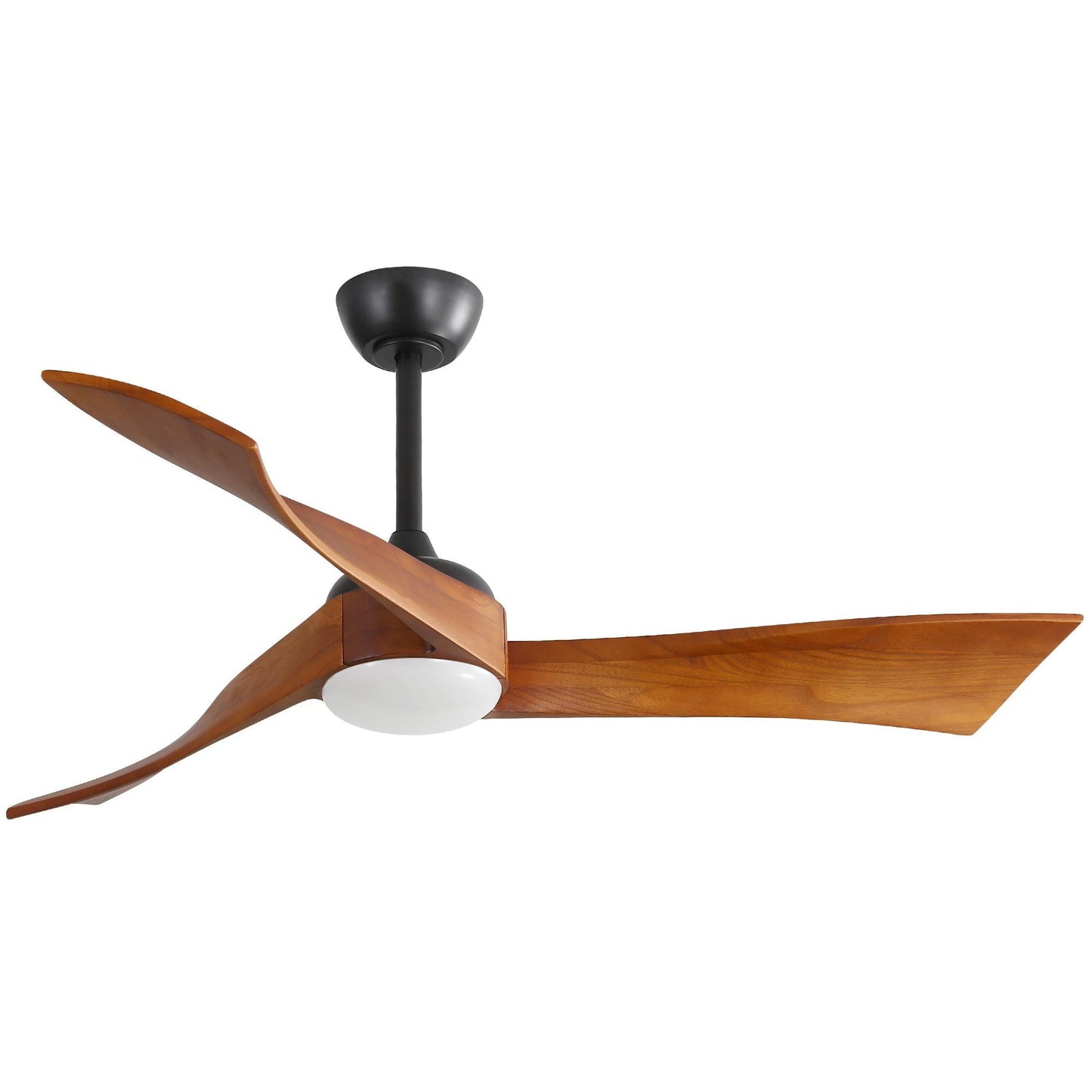 BABOOM 52-in Black with Solid Wood Walnut Color Blades Color-Changing Integrated LED Ceiling Fan With Light and Remote Included 3 -Blade