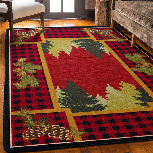 American Dakota 5 x 8 (ft) Tufted Nylon Red Rectangular Indoor Lodge Spot Clean Only Area rug