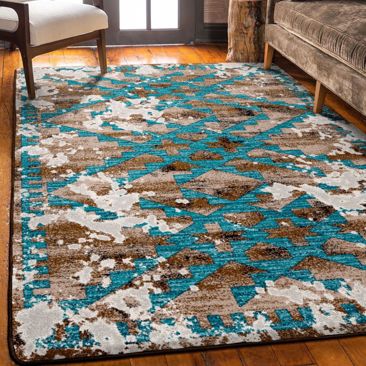 American Dakota 5 x 8 (ft) Tufted Nylon Turquoise Rectangular Indoor Southwestern Spot Clean Only Area rug