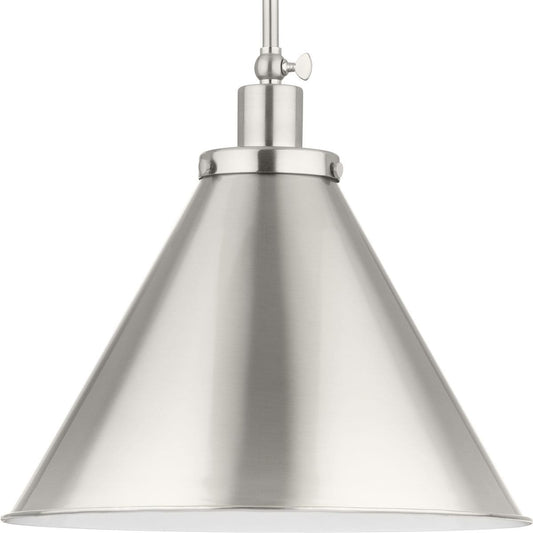 Progress Lighting Hinton 1 -Light Brushed Nickel Modern/contemporary Metal Cone Medium Indoor Hanging Pendant Light