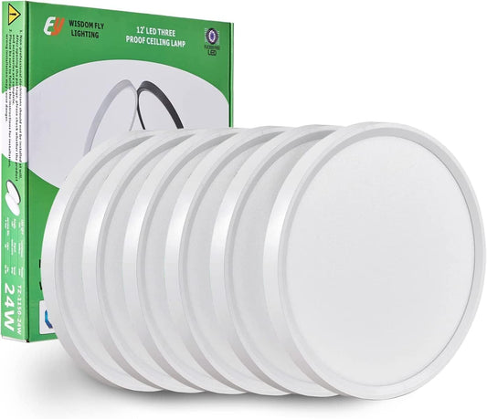 6PK 12 Inch LED Flush Mount Ceiling Light, 24W, 2520LM, 3000K\/4000K\/6000K CCT Selectable, Round Flat Panel Light Low Profile Ceiling Light Fitures for Hallway, Kitchen, Bedroom, Laundry Room