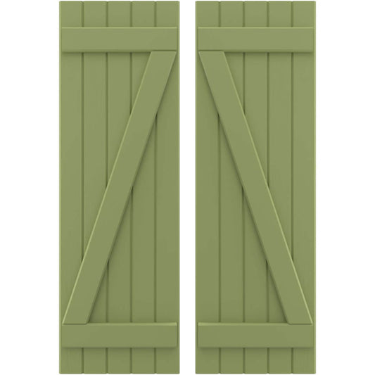 Ekena Millwork 17.5-in W x 76-in H Moss Green Paintable/Stainable Board and batten Framed Wood Exterior Shutters ( 2 -Pack )