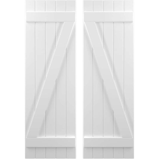 Ekena Millwork 17.5-in W x 59-in H White Paintable/Stainable Board and batten Wood Exterior Shutters ( 2 -Pack )