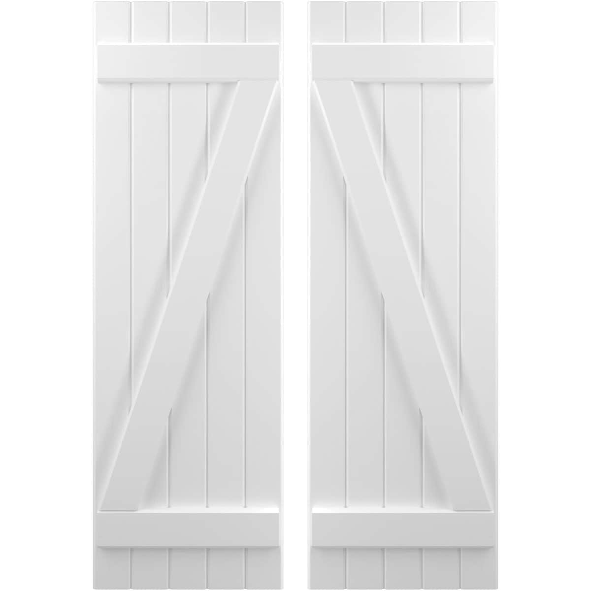 Ekena Millwork 17.5-in W x 80-in H White Paintable/Stainable Board and batten Spaced with z-bar Wood Exterior Shutters ( 2 -Pack )