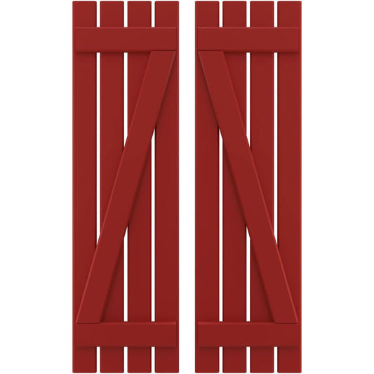Ekena Millwork 15.5-in W x 81-in H Fire Red Board and batten Z-bar Wood Exterior Shutters ( 2 -Pack )