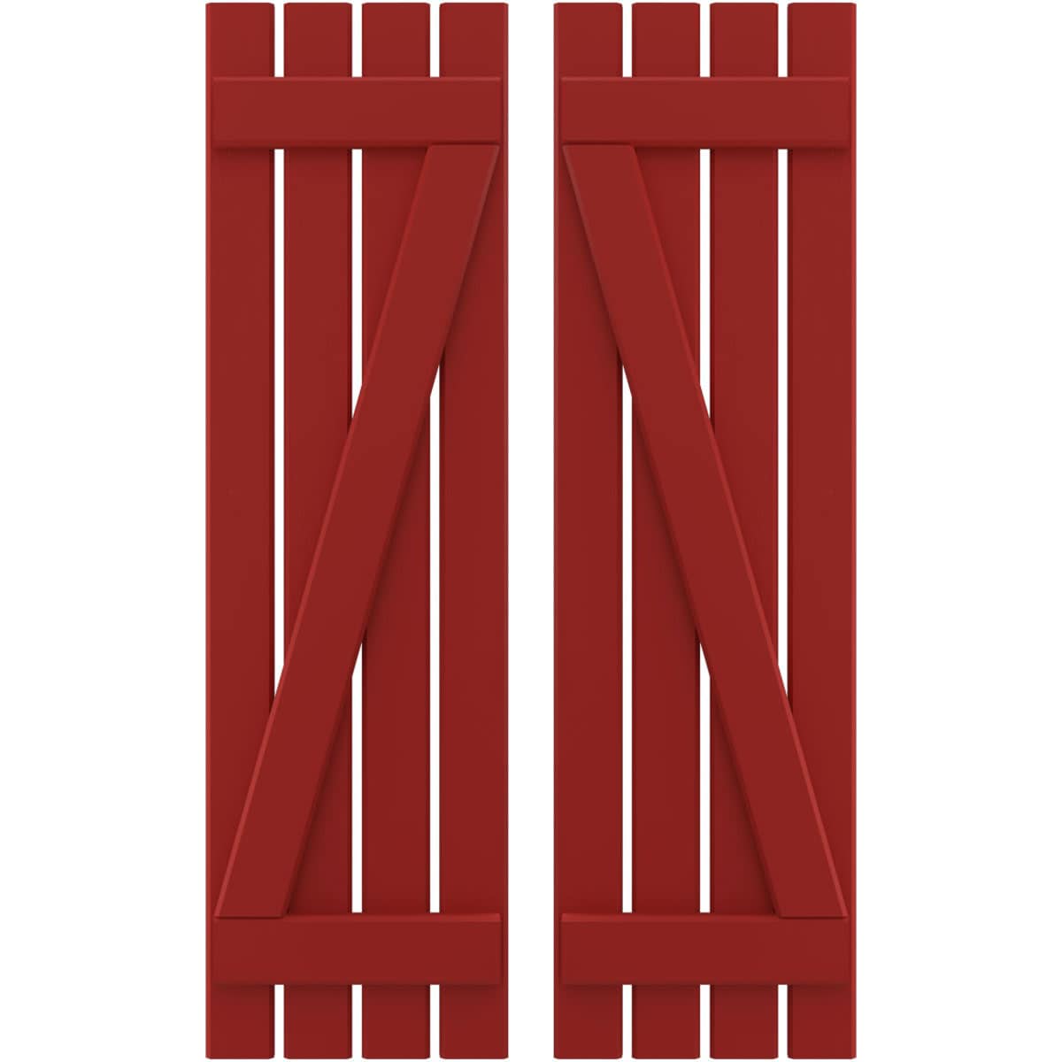 Ekena Millwork 15.5-in W x 83-in H Fire Red Board and batten Spaced with z-bar Wood Exterior Shutters ( 2 -Pack )