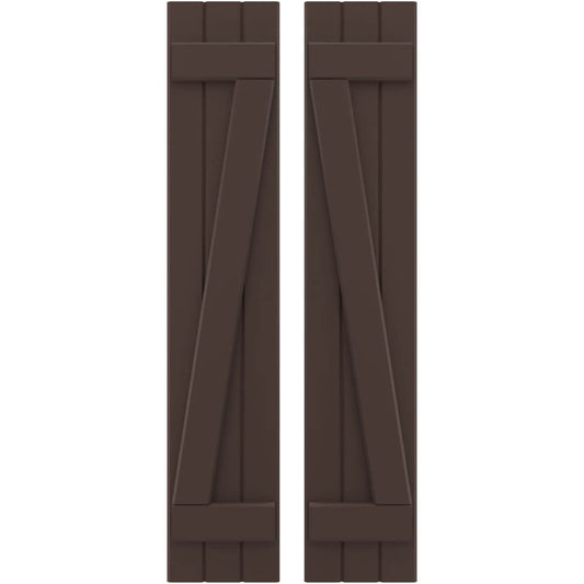 Ekena Millwork 10.5-in W x 81-in H Raisin Brown Paintable/Stainable Board and batten Spaced with z-bar Wood Exterior Shutters ( 2 -Pack )