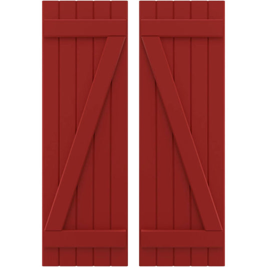 Ekena Millwork 17.5-in W x 74-in H Fire Red Paintable/Stainable Board and batten Spaced with z-bar Wood Exterior Shutters ( 2 -Pack )