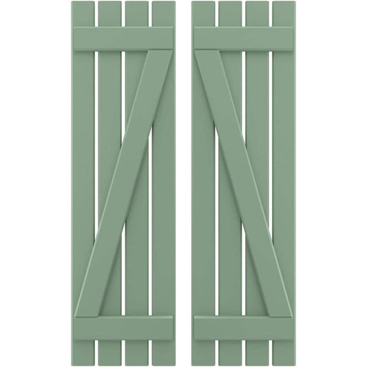 Ekena Millwork 15.5-in W x 76-in H Track Green Board and batten Spaced with z-bar Wood Exterior Shutters ( 2 -Pack )