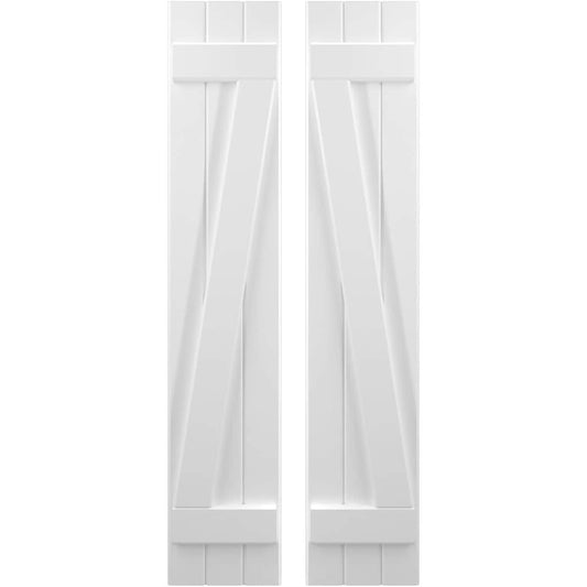 Ekena Millwork 10.5-in W x 76-in H White Paintable/Stainable Board and batten Framed Wood Exterior Shutters ( 2 -Pack )