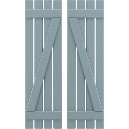 Ekena Millwork 15.5-in W x 81-in H Peaceful Blue Board and batten Z-bar Wood Exterior Shutters ( 2 -Pack )