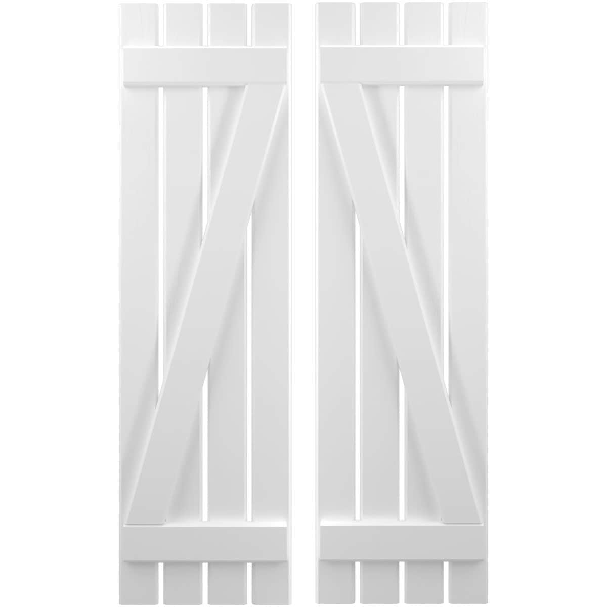 Ekena Millwork 15.5-in W x 74-in H White Paintable/Stainable Board and batten Z-bar Wood Exterior Shutters ( 2 -Pack )