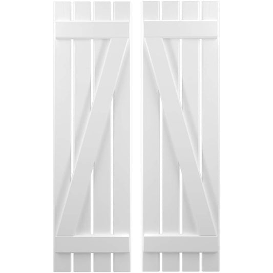 Ekena Millwork 15.5-in W x 74-in H White Paintable/Stainable Board and batten Z-bar Wood Exterior Shutters ( 2 -Pack )