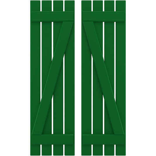Ekena Millwork 15.5-in W x 77-in H Viridian Green Board and batten Spaced with z-bar Wood Exterior Shutters ( 2 -Pack )