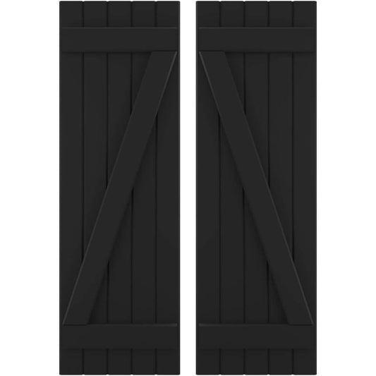 Ekena Millwork 17.5-in W x 81-in H Black Paintable/Stainable Board and batten Z-bar Wood Exterior Shutters ( 2 -Pack )