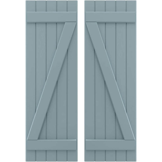 Ekena Millwork 17.5-in W x 65-in H Peaceful Blue Paintable/Stainable Board and batten Z-bar Wood Exterior Shutters ( 2 -Pack )