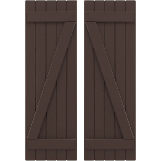 Ekena Millwork 17.5-in W x 62-in H Raisin Brown Paintable/Stainable Board and batten Framed Wood Exterior Shutters ( 2 -Pack )