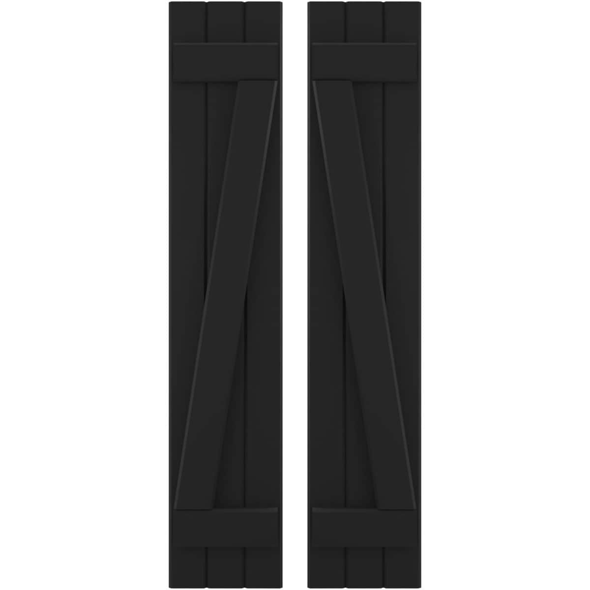 Ekena Millwork 10.5-in W x 80-in H Black Paintable/Stainable Board and batten Z-bar Wood Exterior Shutters ( 2 -Pack )