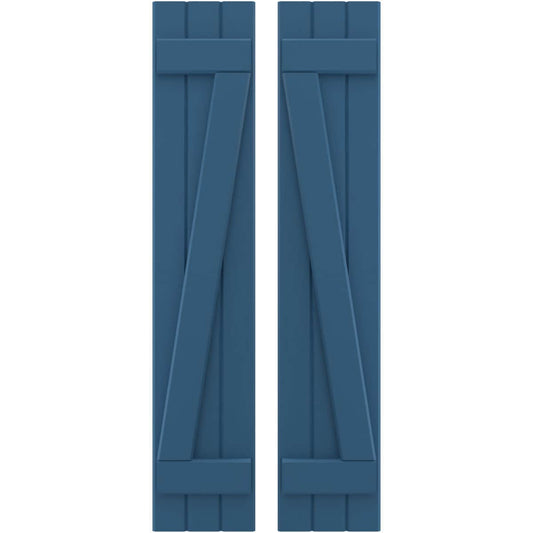 Ekena Millwork 10.5-in W x 81-in H Sojourn Blue Paintable/Stainable Board and batten Spaced with z-bar Wood Exterior Shutters ( 2 -Pack )