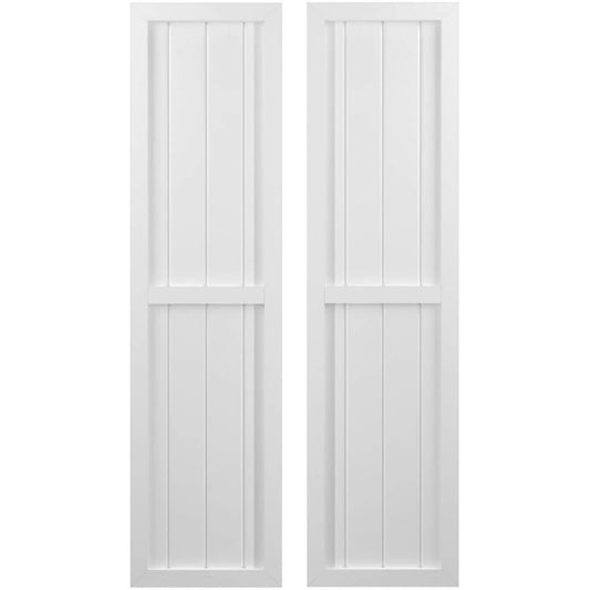 Ekena Millwork 14-in W x 71-in H White Paintable/Stainable Board and batten Wood Exterior Shutters ( 2 -Pack )