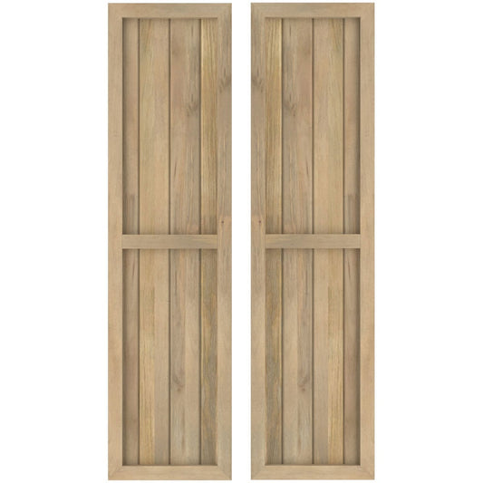 Ekena Millwork 14-in W x 79-in H Unfinished Paintable/Stainable Board and batten Wood Exterior Shutters ( 2 -Pack )