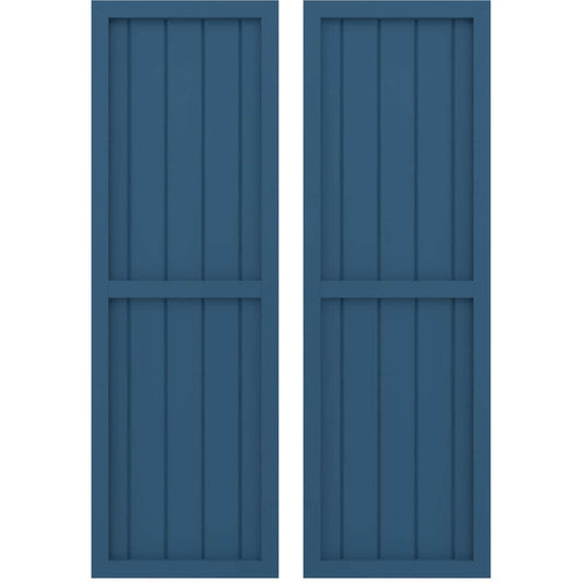 Ekena Millwork 17.5-in W x 67-in H Sojourn Blue Paintable/Stainable Board and batten Wood Exterior Shutters ( 2 -Pack )