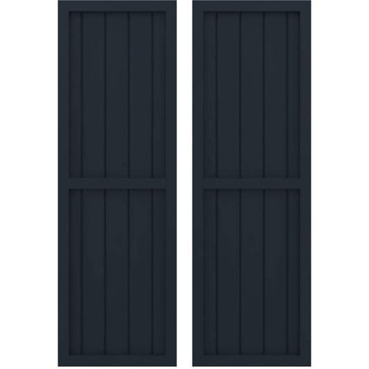 Ekena Millwork 17.5-in W x 81-in H Starless Night Blue Paintable/Stainable Board and batten Framed Wood Exterior Shutters ( 2 -Pack )