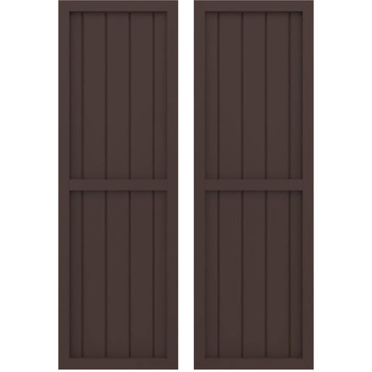 Ekena Millwork 17.5-in W x 79-in H Raisin Brown Paintable/Stainable Board and batten Wood Exterior Shutters ( 2 -Pack )