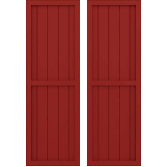 Ekena Millwork 17.5-in W x 78-in H Fire Red Paintable/Stainable Board and batten Framed Wood Exterior Shutters ( 2 -Pack )