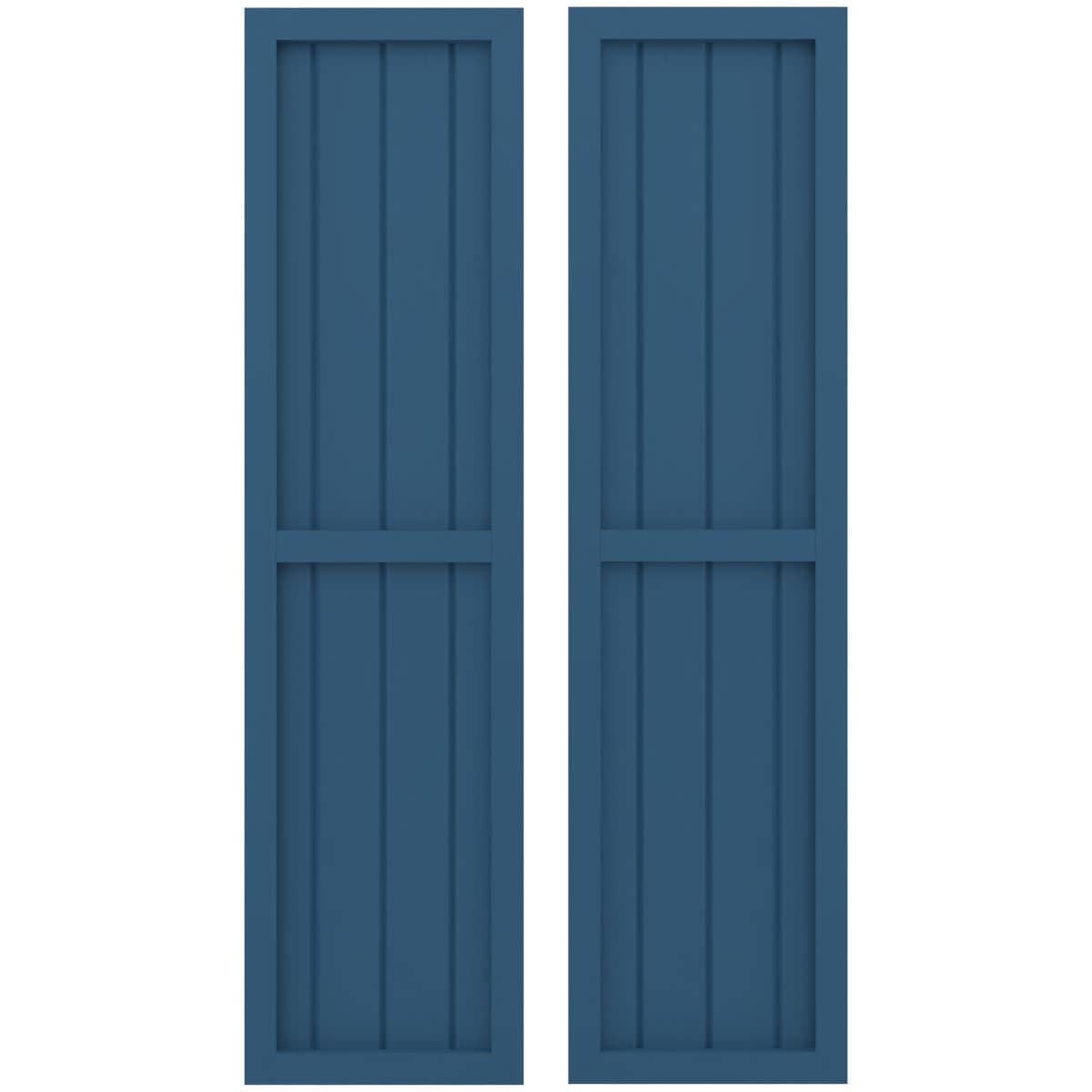 Ekena Millwork 14-in W x 74-in H Sojourn Blue Paintable/Stainable Board and batten Framed Wood Exterior Shutters ( 2 -Pack )