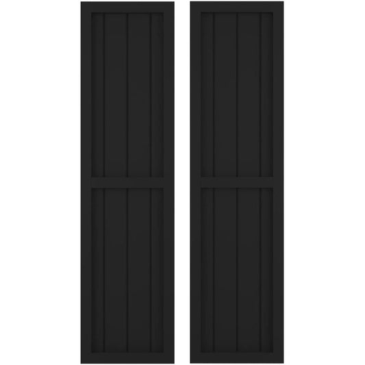 Ekena Millwork 14-in W x 69-in H Black Paintable/Stainable Board and batten Z-bar Wood Exterior Shutters ( 2 -Pack )
