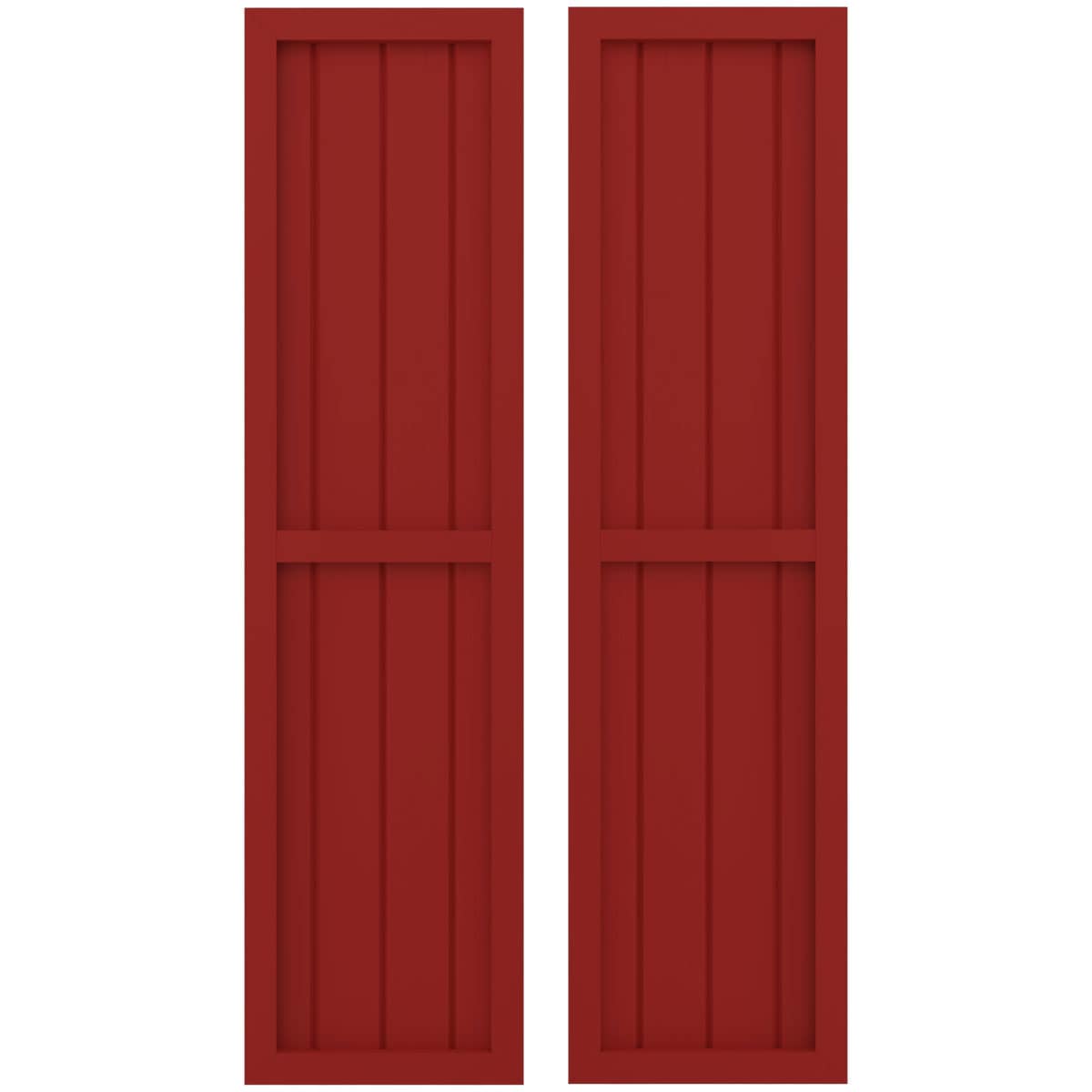 Ekena Millwork 14-in W x 74-in H Fire Red Paintable/Stainable Board and batten Framed Wood Exterior Shutters ( 2 -Pack )