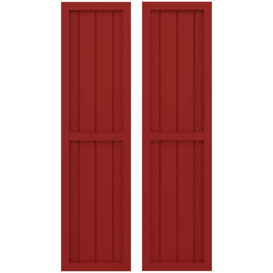 Ekena Millwork 14-in W x 74-in H Fire Red Paintable/Stainable Board and batten Framed Wood Exterior Shutters ( 2 -Pack )