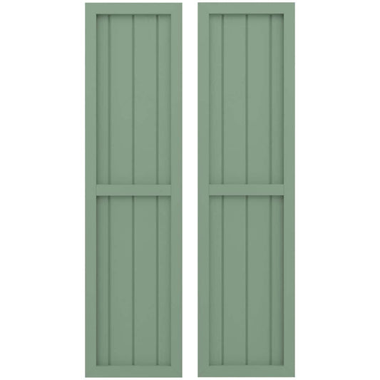 Ekena Millwork 14-in W x 76-in H Track Green Paintable/Stainable Board and batten Spaced Wood Exterior Shutters ( 2 -Pack )