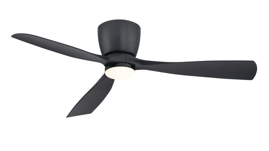 Fanimation Klinch 52-in Black with Black Blades Integrated LED Covered Outdoor Flush Mount Propeller Ceiling Fan With Light and Remote Included 3 -Blade
