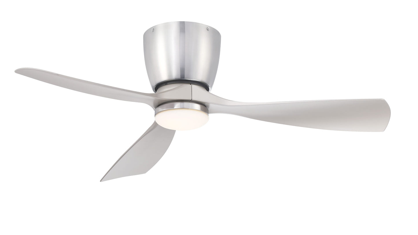 Fanimation Klinch 44-in Brushed Nickel with Brushed Nickel Blades Integrated LED Covered Outdoor Flush Mount Propeller Ceiling Fan With Light and Remote Included 3 -Blade