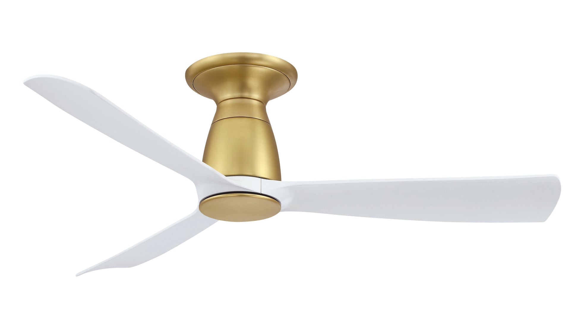 Fanimation Kute 44 44-in Brushed Satin Brass with Matte White Blades Covered Outdoor Flush Mount Smart Propeller Ceiling Fan Light Kit Compatible and Remote Included 3 -Blade