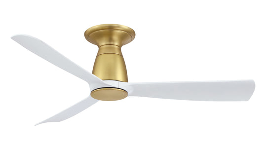 Fanimation Kute 44 44-in Brushed Satin Brass with Matte White Blades Covered Outdoor Flush Mount Smart Propeller Ceiling Fan Light Kit Compatible and Remote Included 3 -Blade