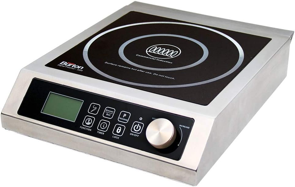 Max Burton 6535 Digital ProChef-3000 Induction Cooktop, Stainless-Steel Body, Larger 9" Coil To Handle Larger Cookware, 10 Temperature Levels (100° - 464°F), 220 Volts, 3000 Watts