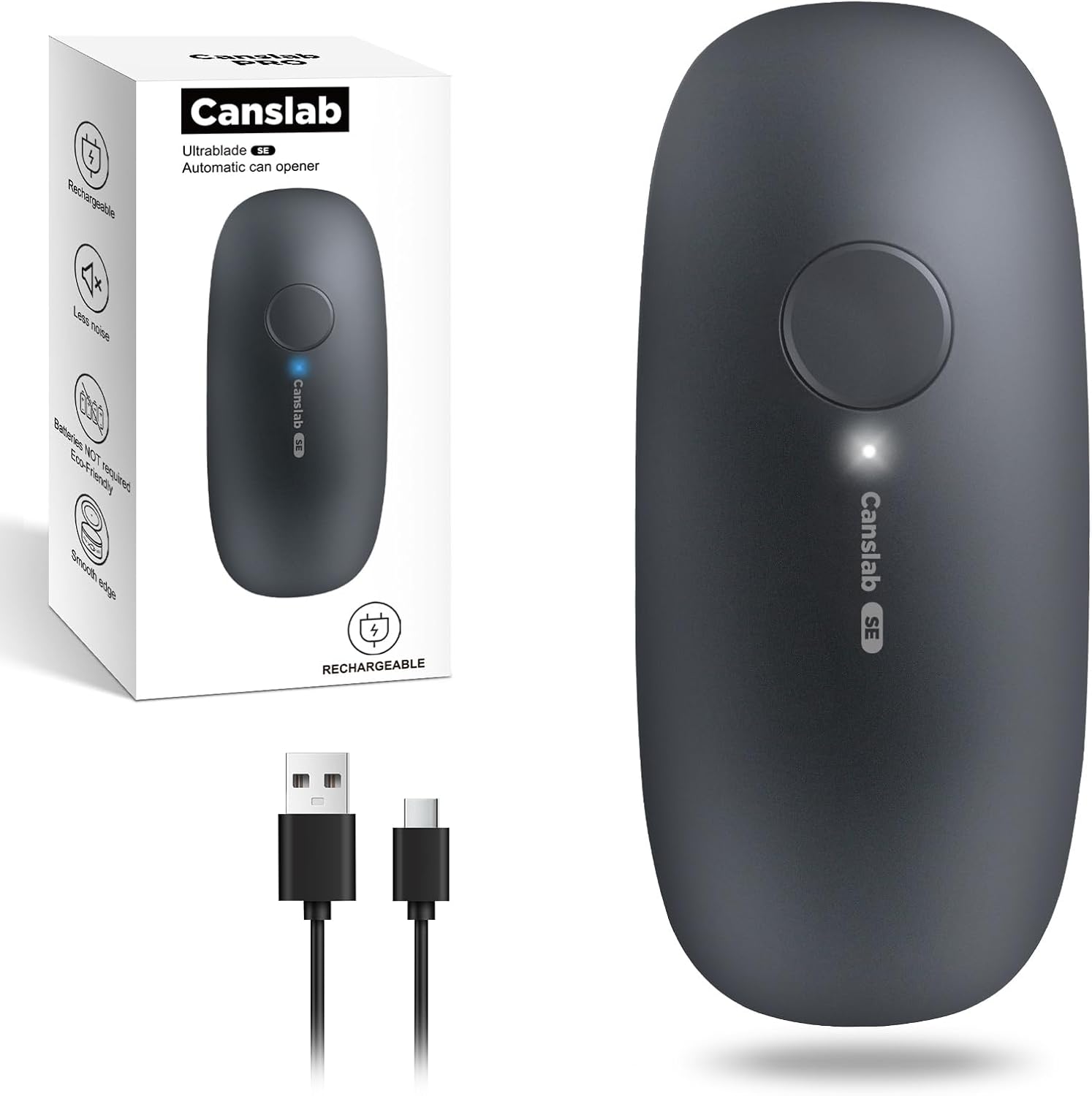 canslab Ultrablde SE - USB Rechargeable Electric Can Opener for Kitchen for Seniors with Arthritis- Cordless Battery Powered Automatic, Side Cut, Smooth Edge, Handsfree, for Small or Large Cans, Grey
