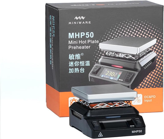 TOOLSAGE Mini Hot Plate Preheater Soldering Station MHP50 Portable Smart Constant 100-350°C Heater Platform 50mm Heating Area Original Welding Tool (AL50-Silver)