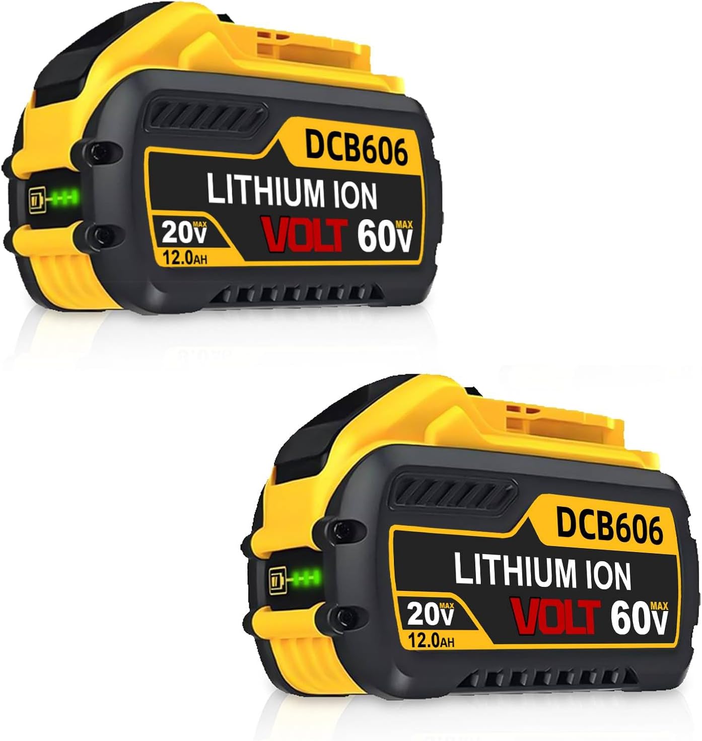 Xmenany 12000mAh\/4000mAh 20V\/60V Lithium Ion Replacement for Dewalt 60V MAX Battery DCB606 DCB609 DCB612 DCB206 Compatible with Dewalt 20V\/60V Max Cordless Power Tools 2Pack