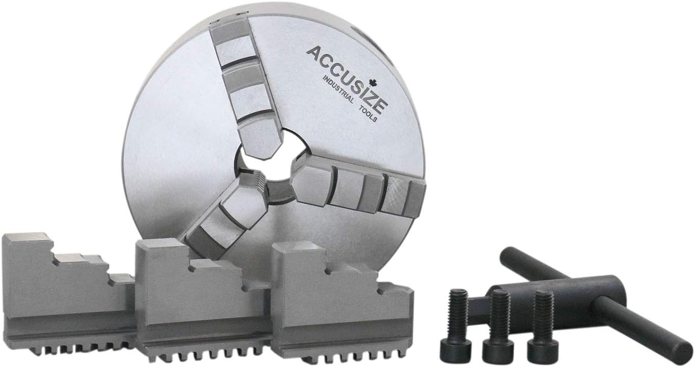 Accusize Industrial Tools 5''\/125 mm 3-Jaw Chuck, Plain Back, 1.181'' Center Hole, 0559-0112