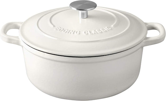 EDGING CASTING Dutch Ovens Enameled Cast Iron Covered 5.5 Quart Dutch Oven with Dual Handle for Bread Baking, White