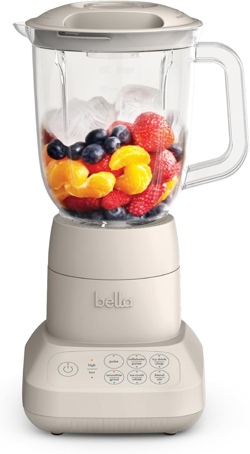bella 10 Speed Countertop Blender, Juicer & Smoothie Maker, Fits-anywhere™ Kitchenware, Slim Flip & Store Design, Dishwasher Safe 48oz Capacity Pitcher & Lid, Stainless Steel Blade, 450 Watt, Oatmilk