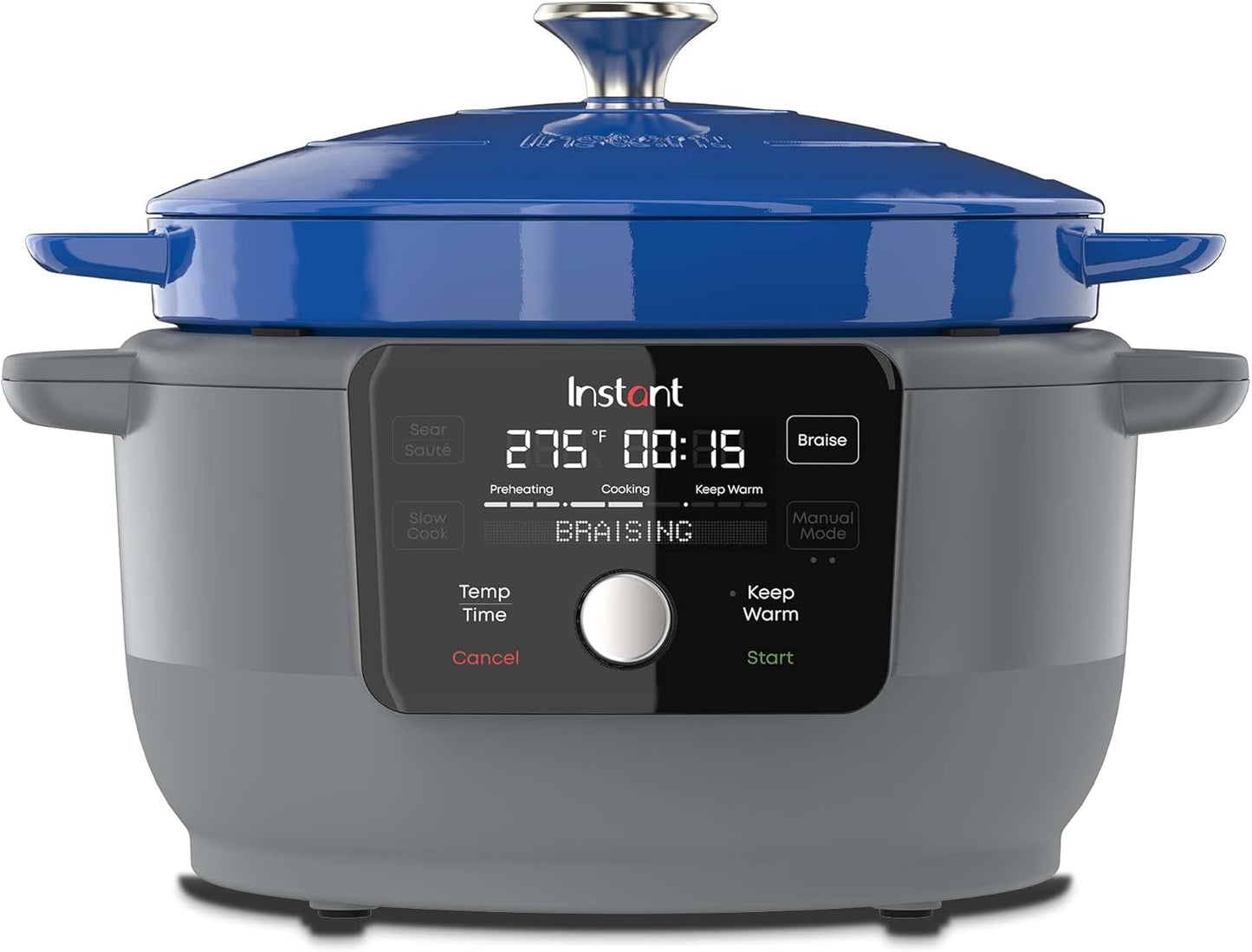 Instant Electric Round Dutch Oven, 6-Quart 1500W, From the Makers of Instant Pot, 5-in-1: Braise, Slow Cook, Sear\/Sauté, Cooking Pan, Food Warmer, Enameled Cast Iron, Included Recipe Book, Blue