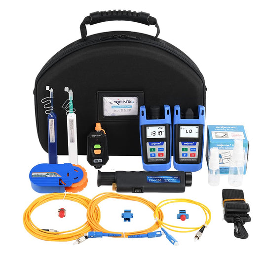 FTTH Loss Test Kit, 200x Mini Fiber Scope, 800~1700nm Optic Power Meter, Optical Light Source, Visual Fault Locator, One-Press Cleaner Pen, Fiber Optical Tools Kit, VFL OPM OLS