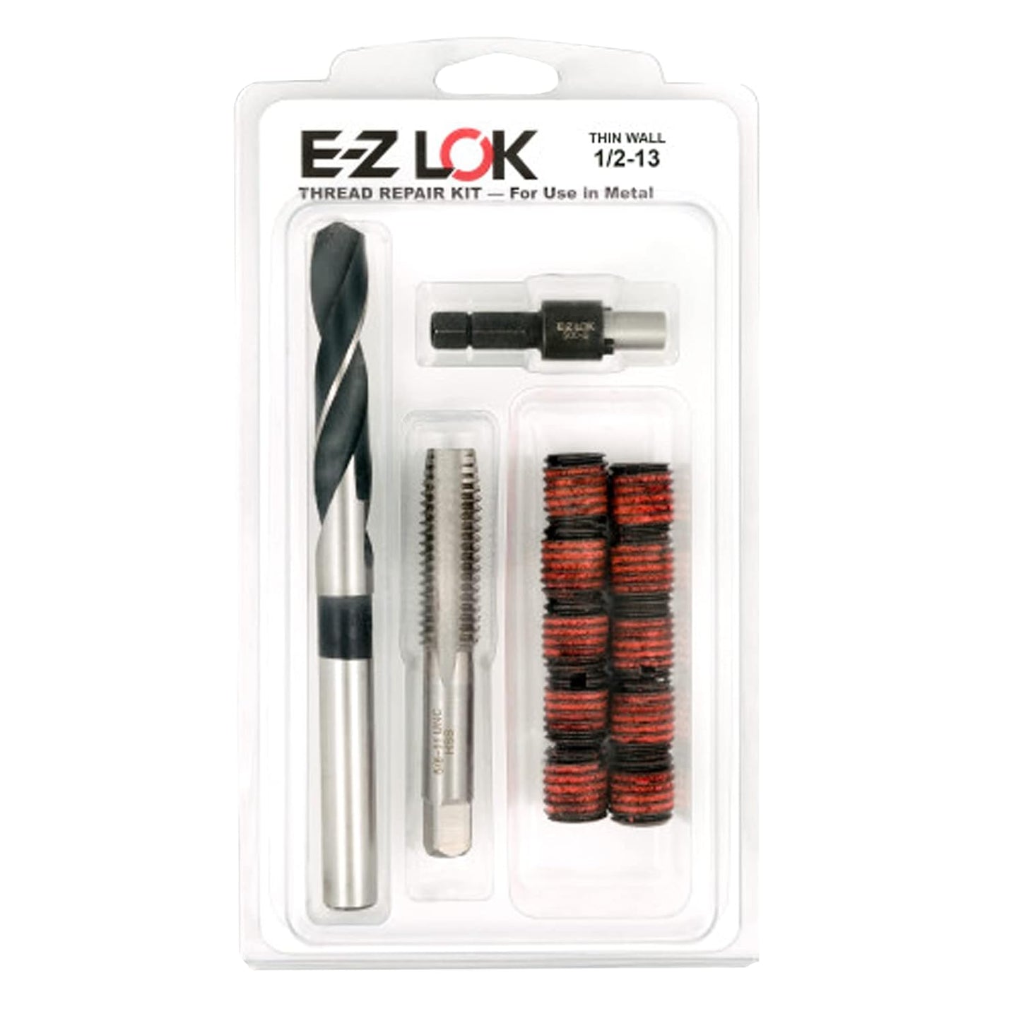 E-Z LOK EZ-310-8 Thread Repair Kit for Metal Carbon Steel Threaded Inserts 1\/2-13 and Installation Tools, Black
